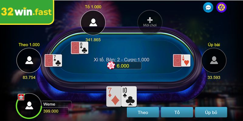 Giao diện bàn chơi xì tố 32Win hiện đại dễ thao tác